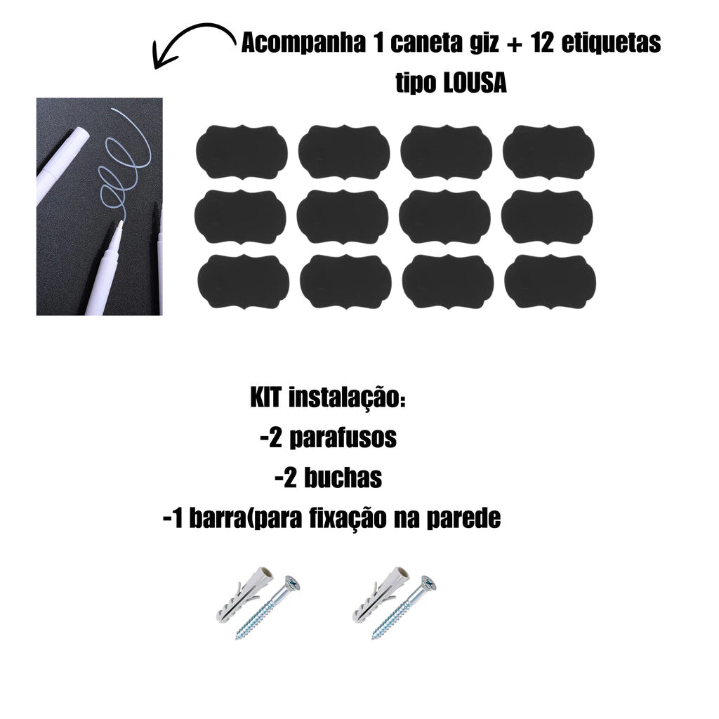 Porta Temperos 12 Potes com Suporte de Ferro – Organização e Praticidade na Sua Cozinha