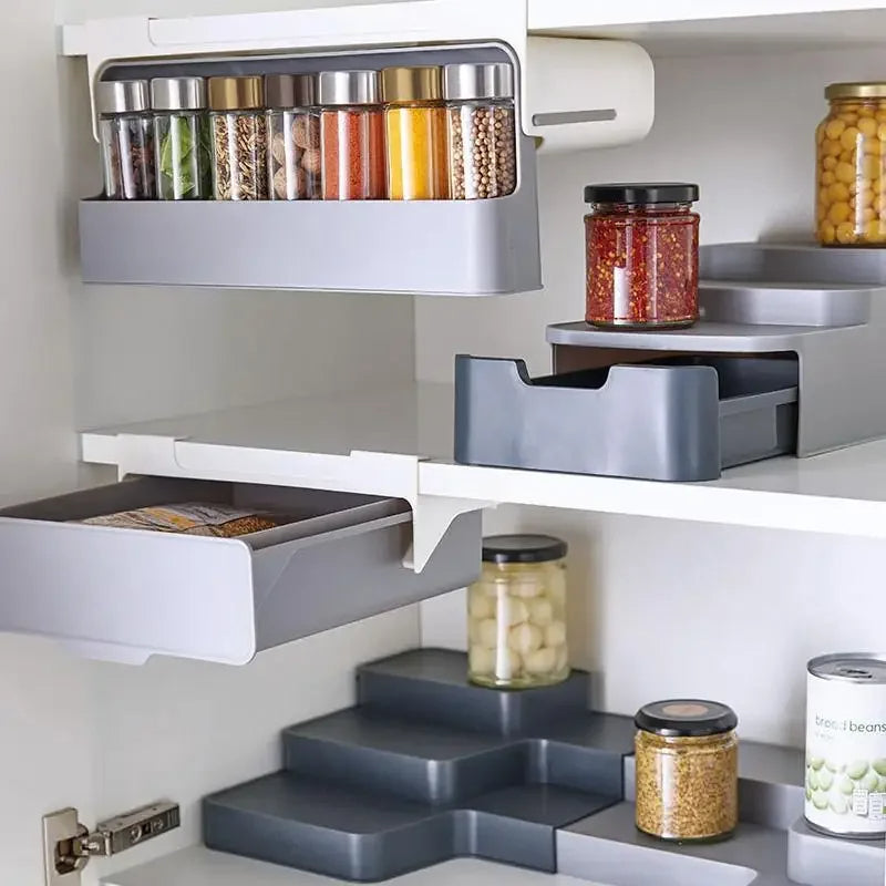 Organizador Porta Temperos Retratil Prateleira Com 6 Potes Cozinha Condimentos