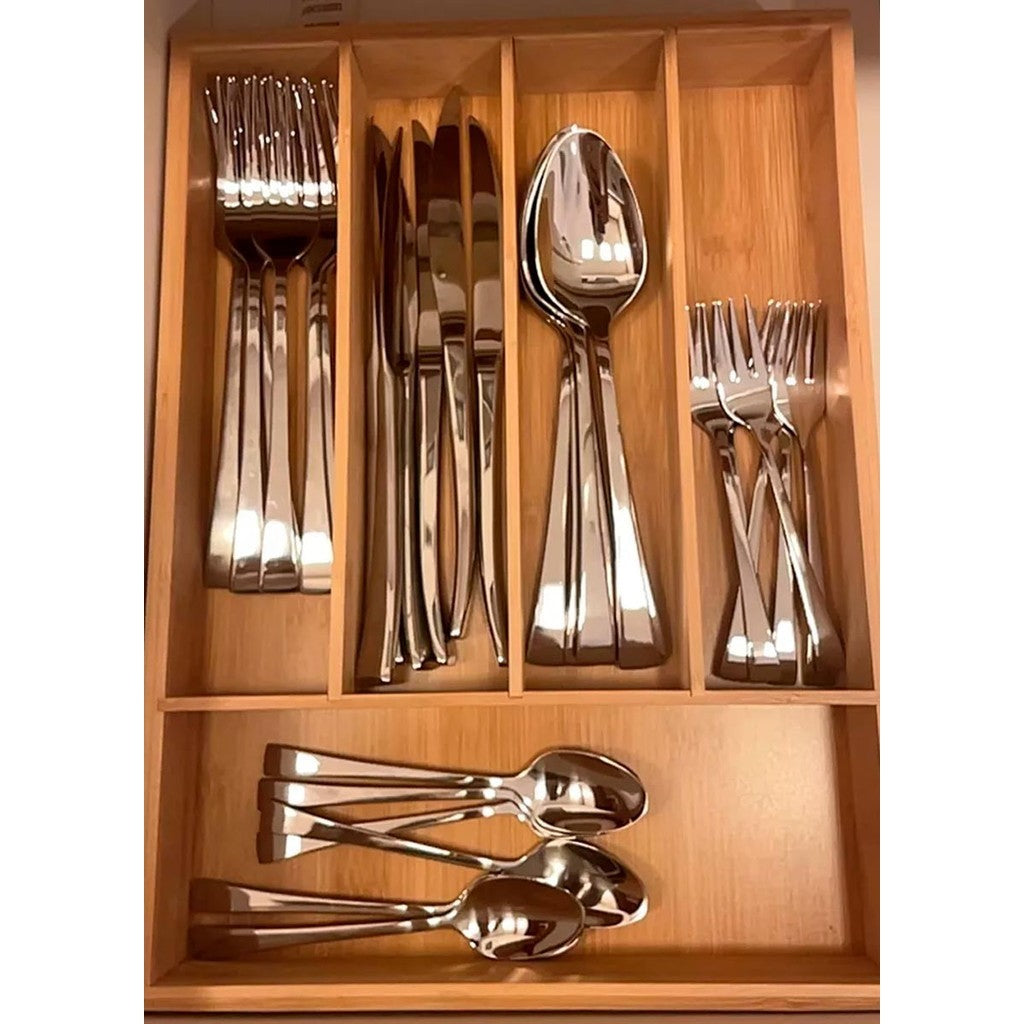 Porta Talheres de Bambu com 4 Divisórias – Organizador de Gaveta Sustentável e Elegante