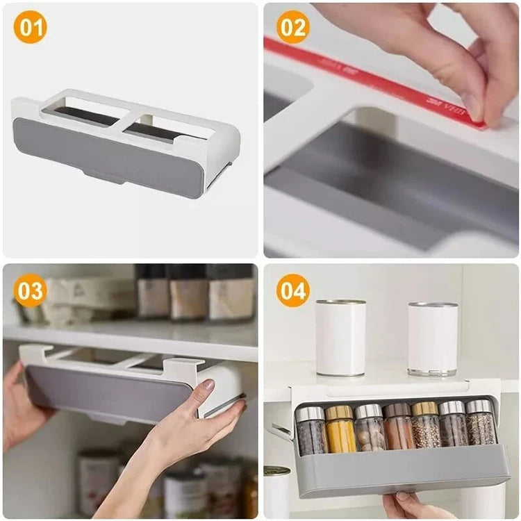 Organizador Porta Temperos Retratil Prateleira Com 6 Potes Cozinha Condimentos