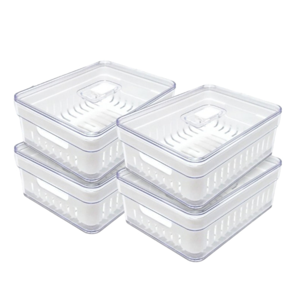 Organizadores de Geladeira Kit com 2 Cesto e Tampa com Respirador