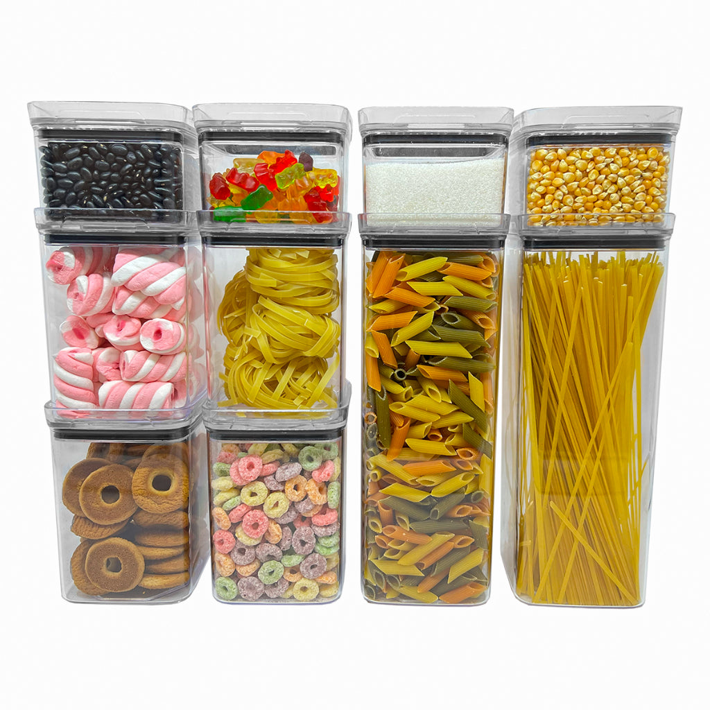 10 Potes Herméticos em Acrílico Cristal para Cozinha Empilhável Organizador para Mantimentos Amobox