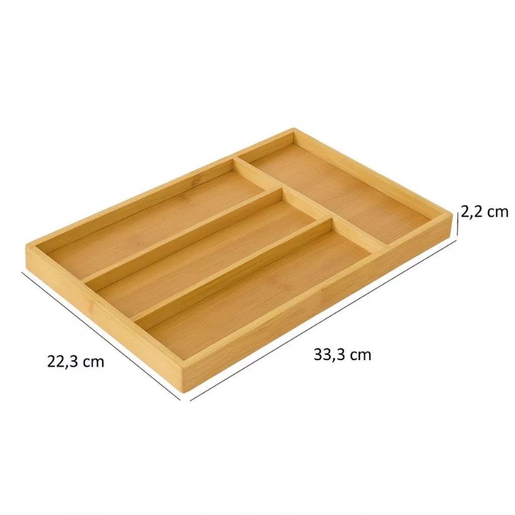 Porta Talheres de Bambu com 4 Divisórias – Organizador de Gaveta Sustentável e Elegante