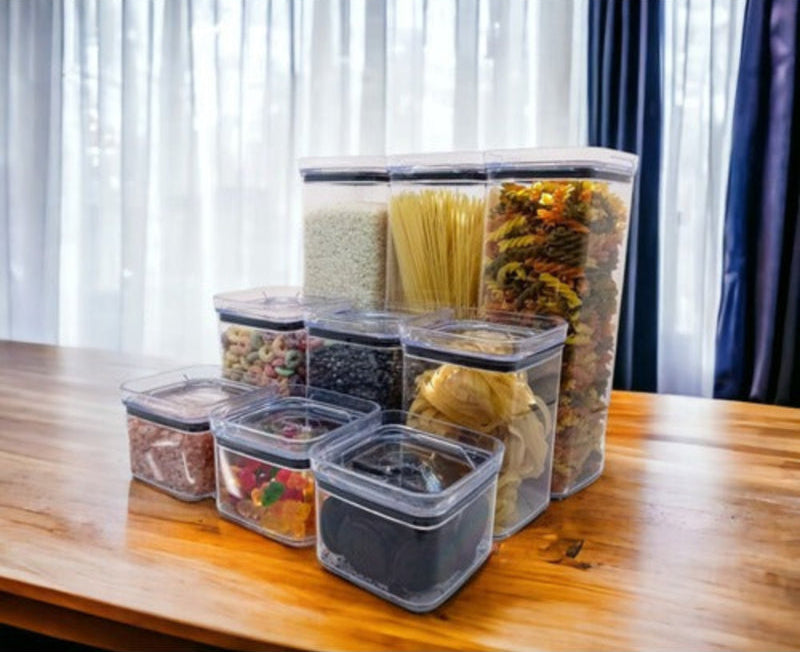 10 Potes Herméticos em Acrílico Cristal para Cozinha Empilhável Organizador para Mantimentos Amobox