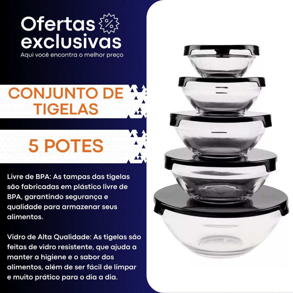 Conjunto de Tigelas Bowl 5 Peças – Organização e Frescor na Sua Cozinha - LK House