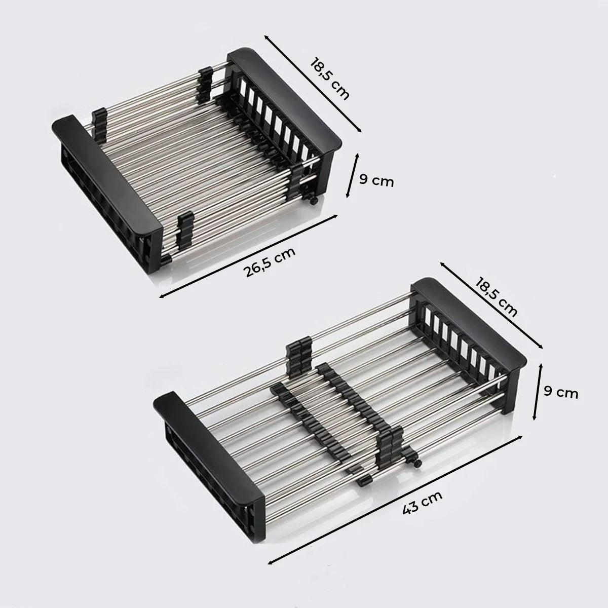 Escorredor de Louça Extensível Preto – Ajustável, Cuba de Inox - LK House