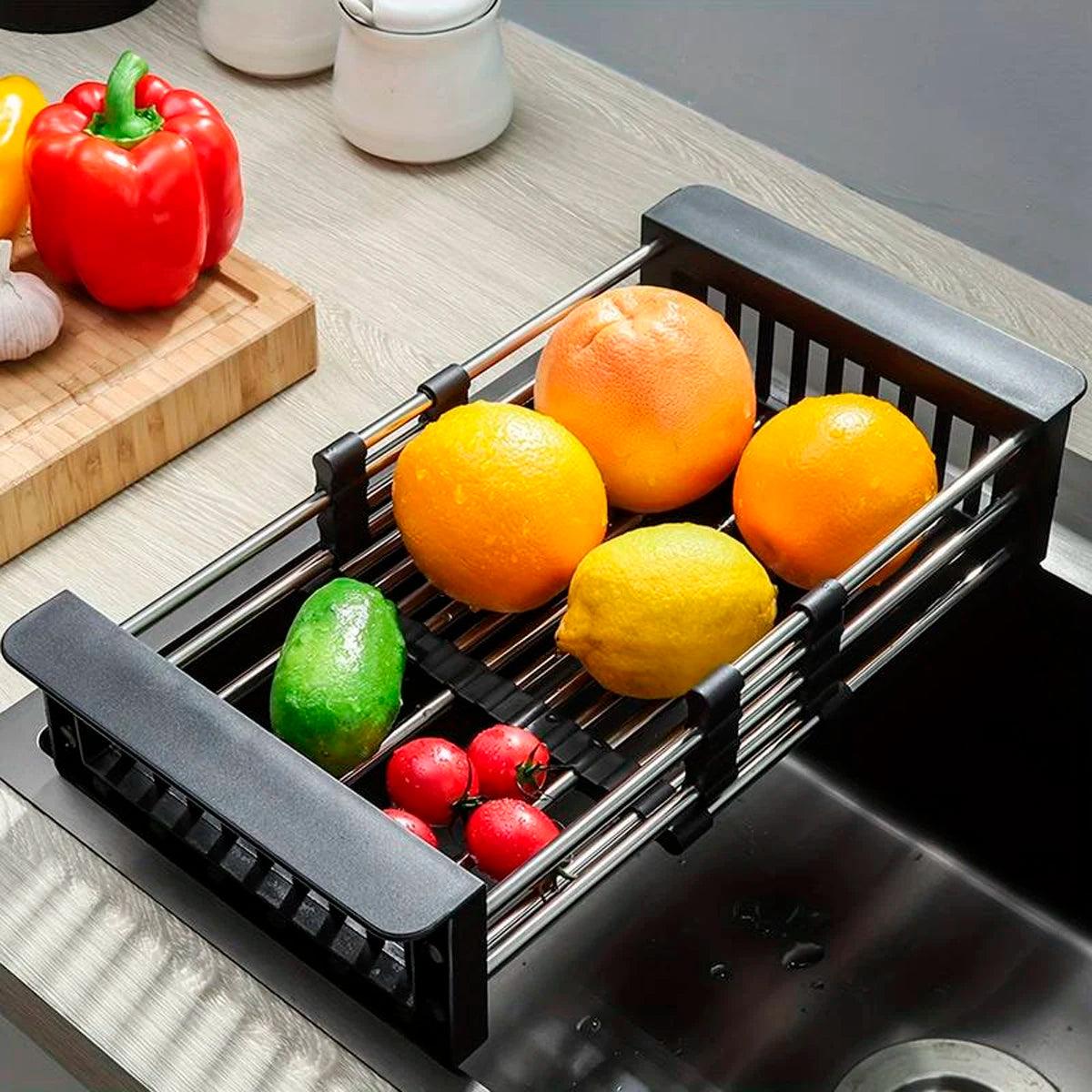 Escorredor de Louça Extensível Preto – Ajustável, Cuba de Inox - LK House