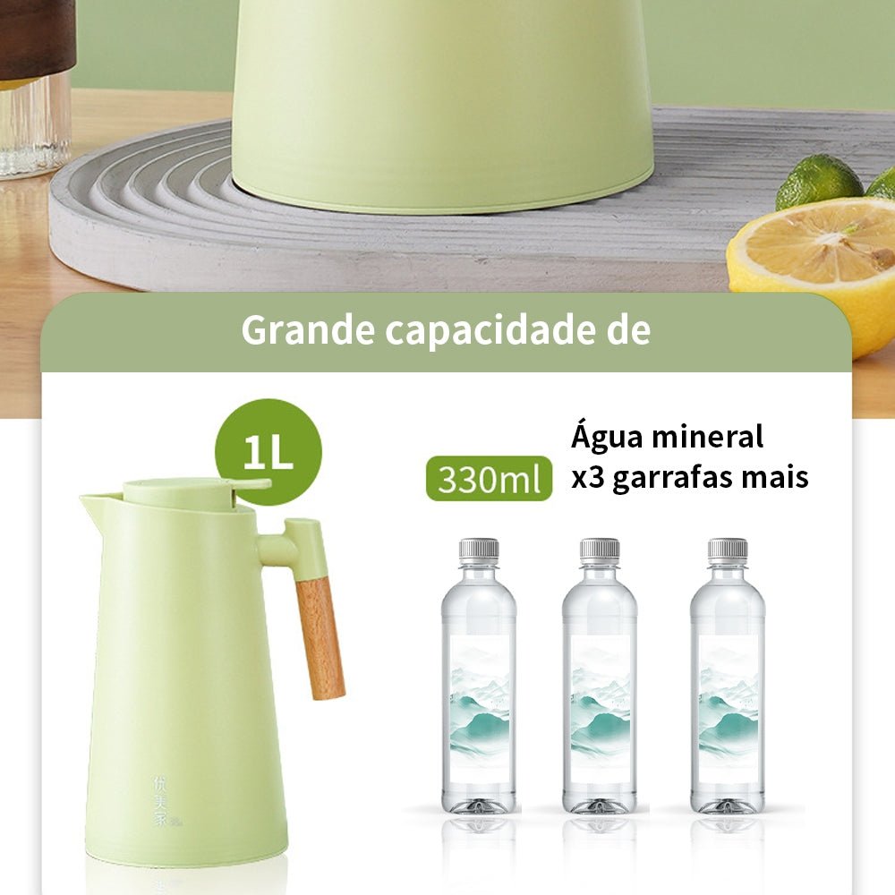 Garrafa Térmica com Termômetro LED 1L – Design Moderno e Cabo de Madeira - LK House