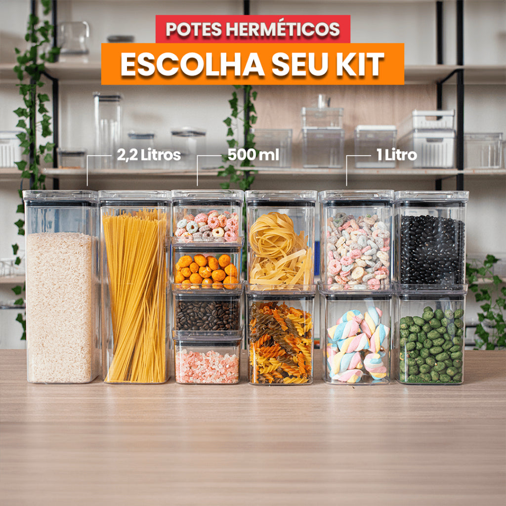 Kit de Potes Herméticos Empilháveis em Acrílico – Vedação Total e Organização Premium