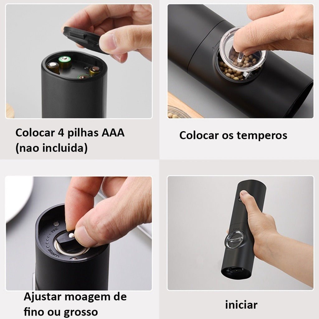Moedor Elétrico Automático de Sal e Pimenta – Sabor Sempre Fresco - LK House