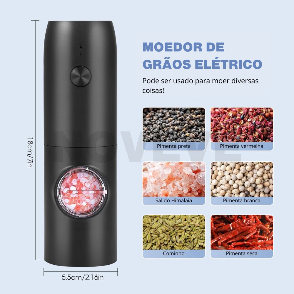 Moedor Elétrico Automático de Sal e Pimenta – Sabor Sempre Fresco - LK House