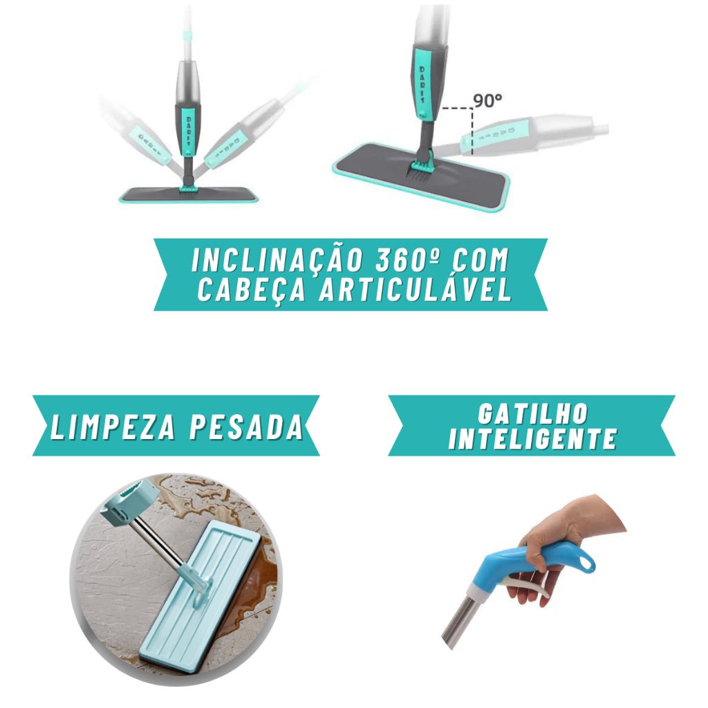 Mop Spray Giratório 360° com Reservatório – Limpeza Prática e Eficiente - LK House