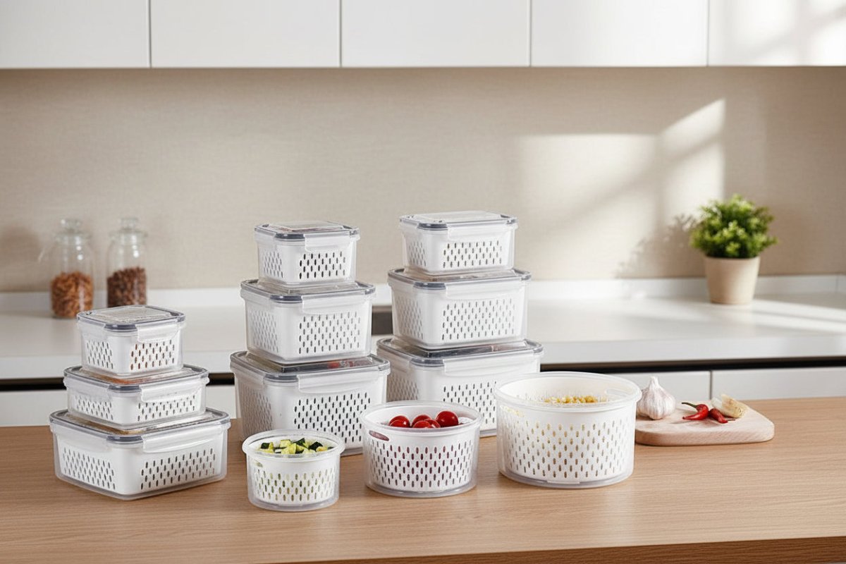 Potes transparentes para organizar alimentos na geladeira
