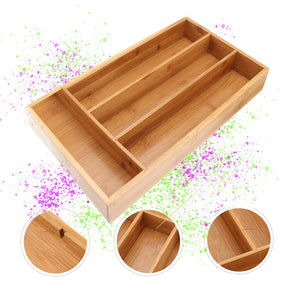 Porta Talheres de Bambu com 4 Divisórias – Organizador de Gaveta Sustentável e Elegante