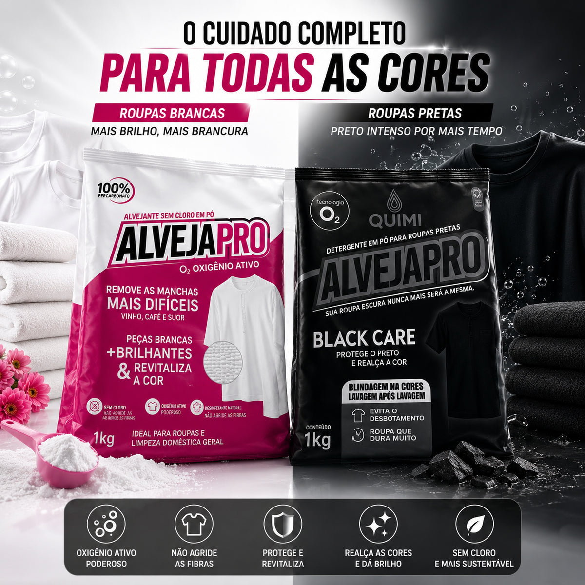 AlvejaPro - Tira Manchas de Roupas Brancas e Coloridas