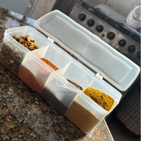Porta Condimentos com 4 Divisórias + 4 Colheres – Organização com Estilo para Sua Cozinha