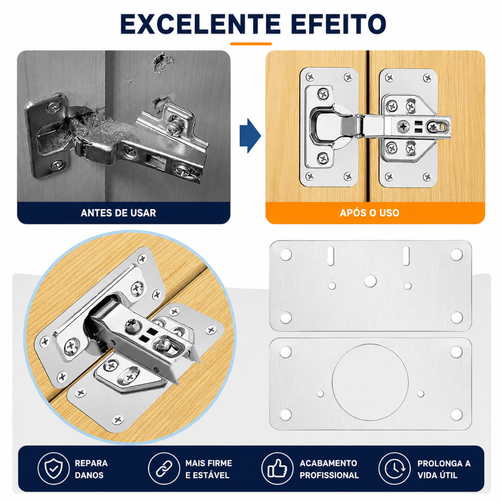 Kit 10 Placas Reparo para Consertar Dobradiça Armário