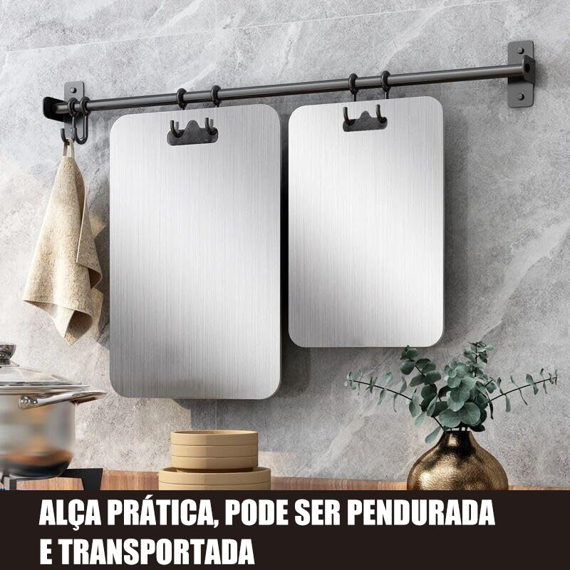 Tábua de Corte Profissional em Aço Inox – Antibacteriana e Ultra Resistente