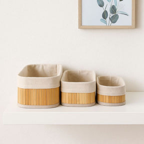 Cestos de Bambu com Forro 3 peças - Organizador Mesa