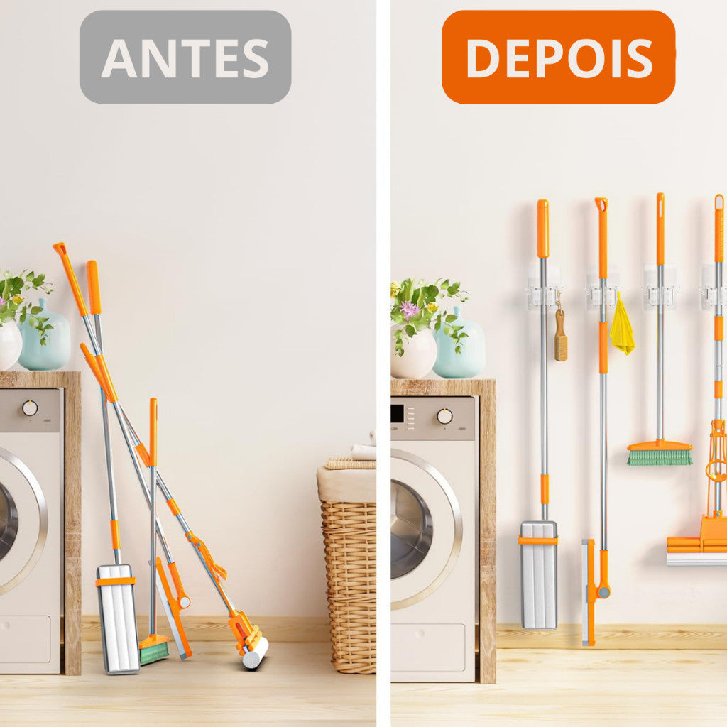 Organizador de Vassouras e Rodos com Fixação Adesiva — Mais Espaço e Organização na Lavanderia