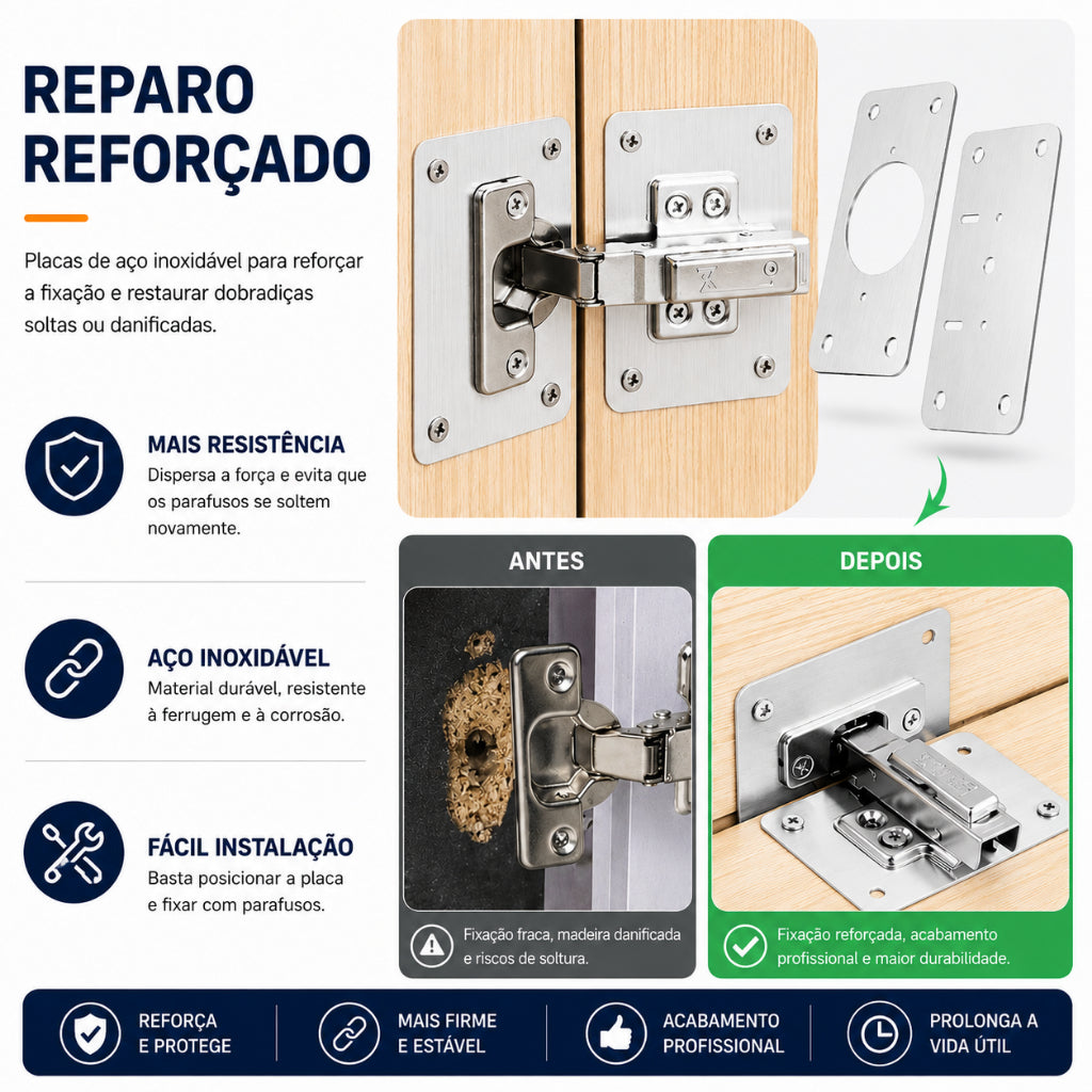 Kit 10 Placas Reparo para Consertar Dobradiça Armário