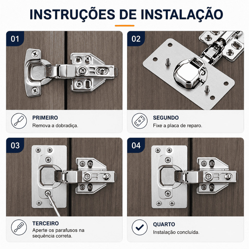 Kit 10 Placas Reparo para Consertar Dobradiça Armário