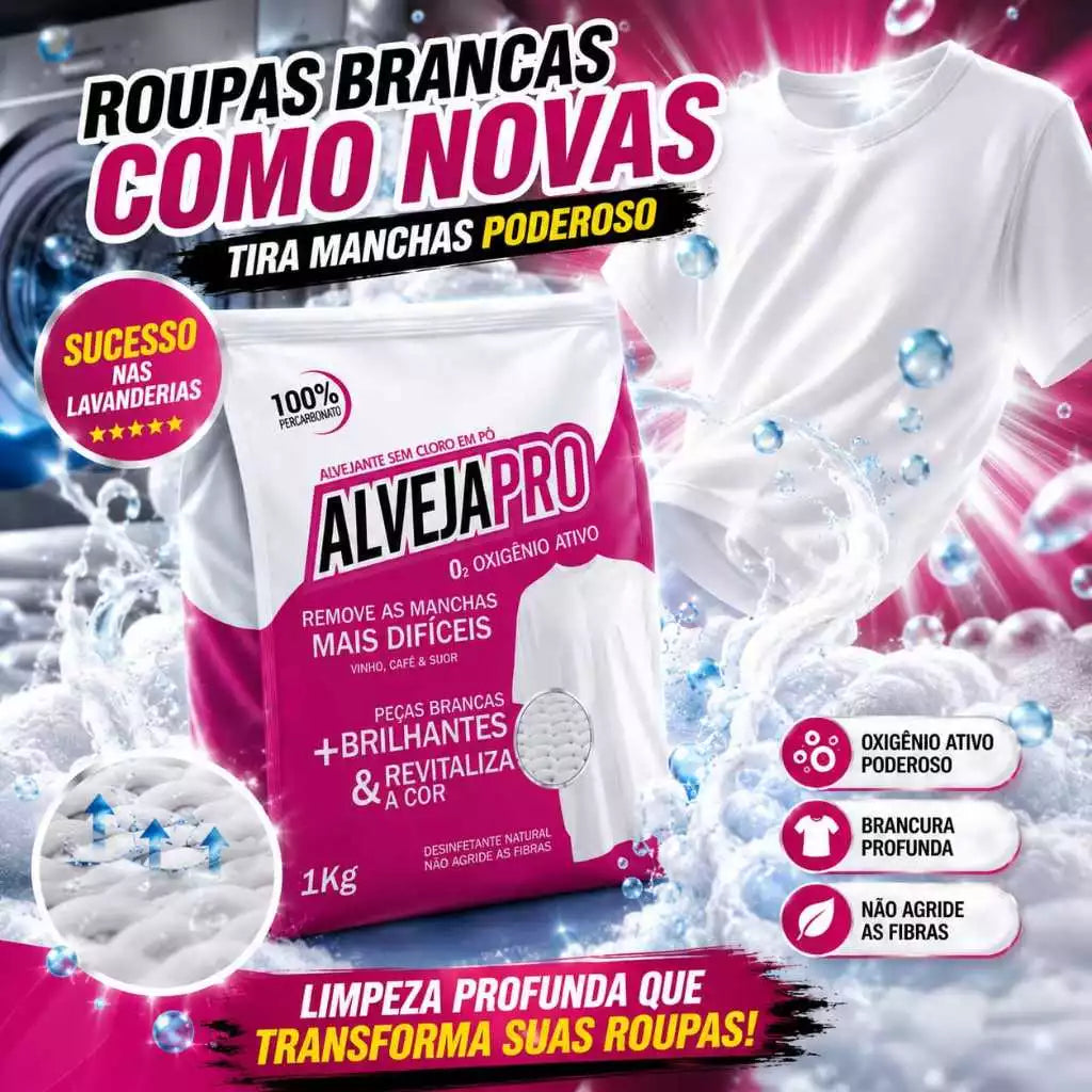 AlvejaPro - Tira Manchas de Roupas Brancas e Coloridas