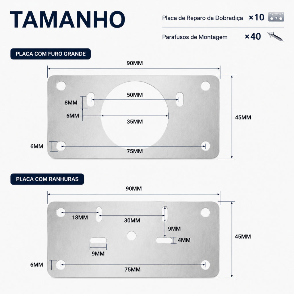 Kit 10 Placas Reparo para Consertar Dobradiça Armário