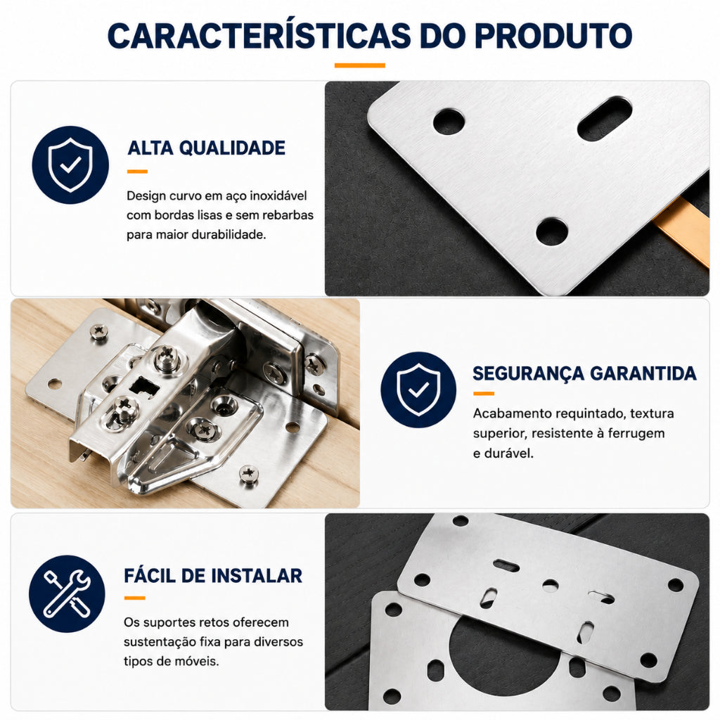 Kit 10 Placas Reparo para Consertar Dobradiça Armário