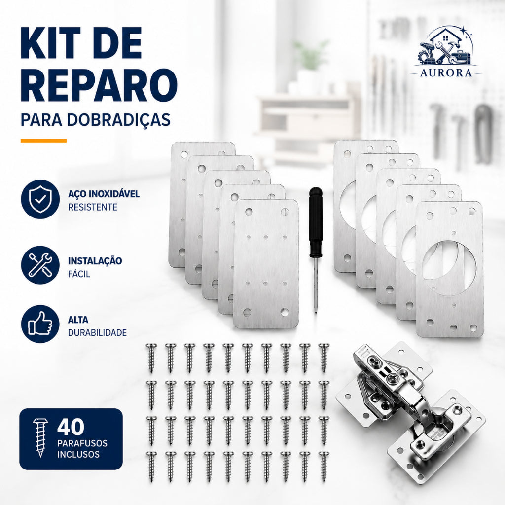 Kit 10 Placas Reparo para Consertar Dobradiça Armário