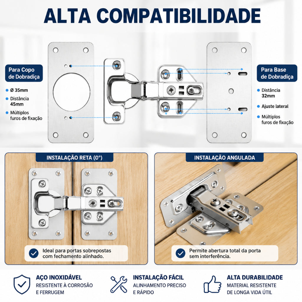 Kit 10 Placas Reparo para Consertar Dobradiça Armário