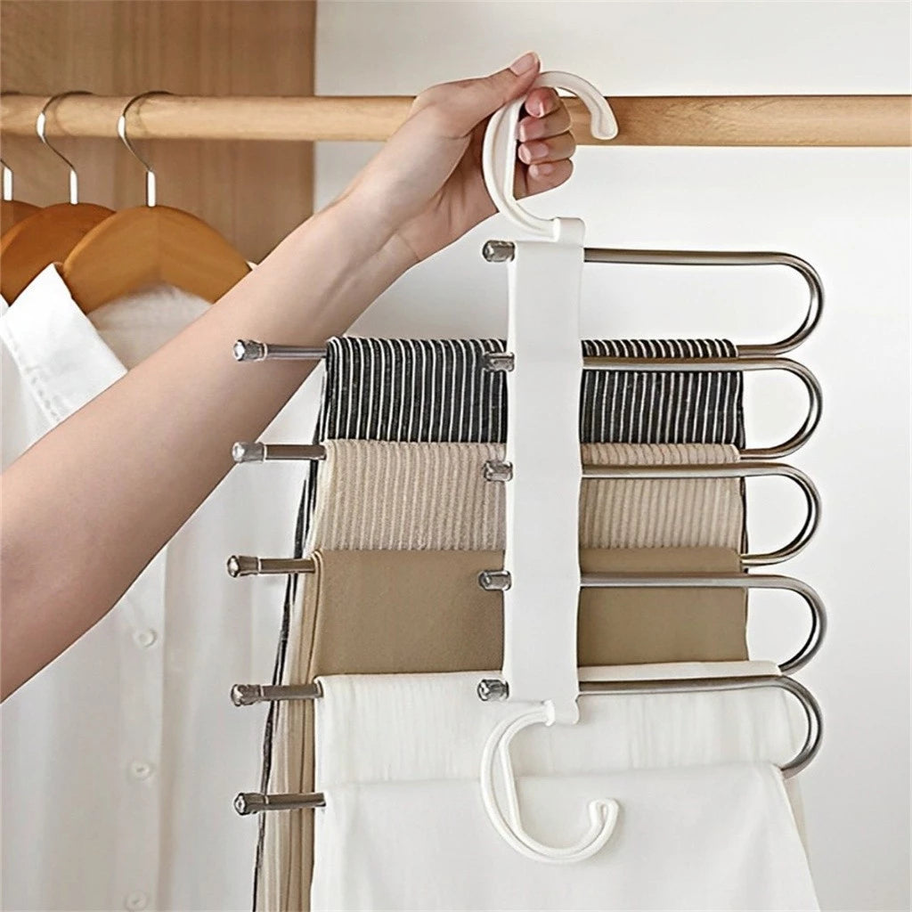 Cabide Organizador 5 em 1 em Aço Inox – Mais Espaço e Organização no Seu Guarda-Roupa