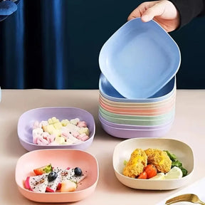 Kit com 10 Pratos Reutilizáveis + Suporte – Praticidade, Cores e Organização para Todas as Refeições!