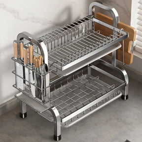 Rack de secagem de prato compacto cozinha prato rack dreno conjunto grande escorredor de prato à prova de ferrugem com suporte de utensílio