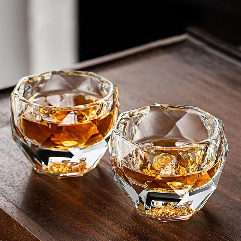 Copo de Whisky Cristal 50ml – Detalhes em Ouro para Servir com Estilo