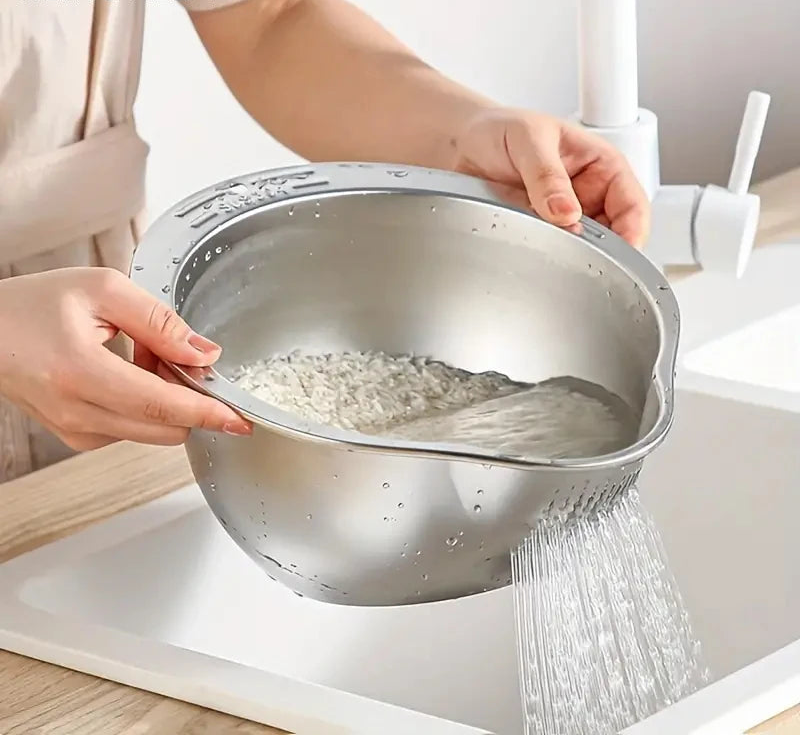 Lavadora de arroz filtro tigela aço inoxidável 304 tigela de lavagem de arroz peneira de arroz escorredor frutas e vegetais ferramentas de cozinha