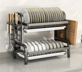 Rack de secagem de prato compacto cozinha prato rack dreno conjunto grande escorredor de prato à prova de ferrugem com suporte de utensílio