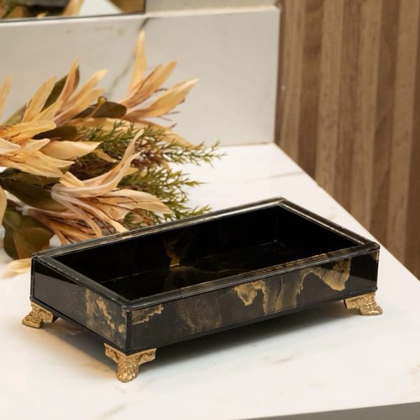 Bandeja de Vidro Efeito Mármore – Elegância e Funcionalidade para Seu Espaço - LK House