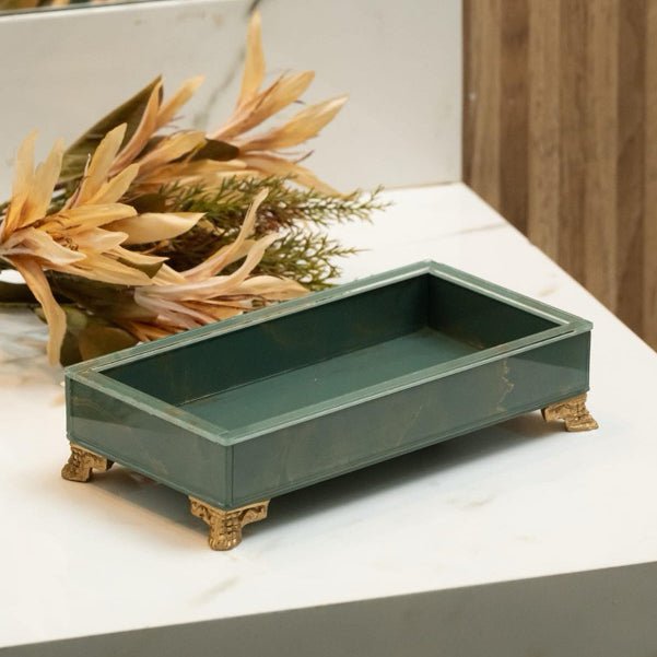 Bandeja de Vidro Efeito Mármore – Elegância e Funcionalidade para Seu Espaço - LK House