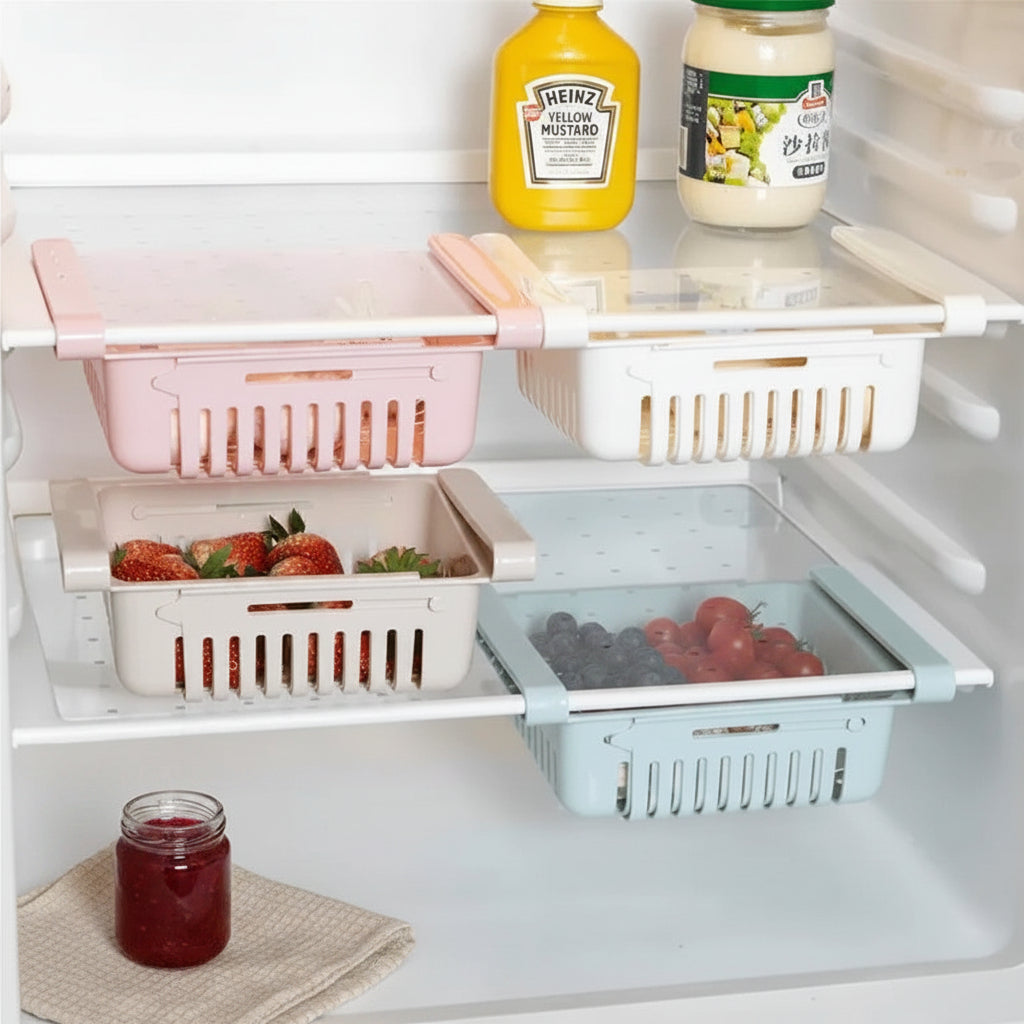 Cesto Organizador De Geladeira Multiuso Gaveta Retrátil Ajustável Prático Portátil - imagem 5