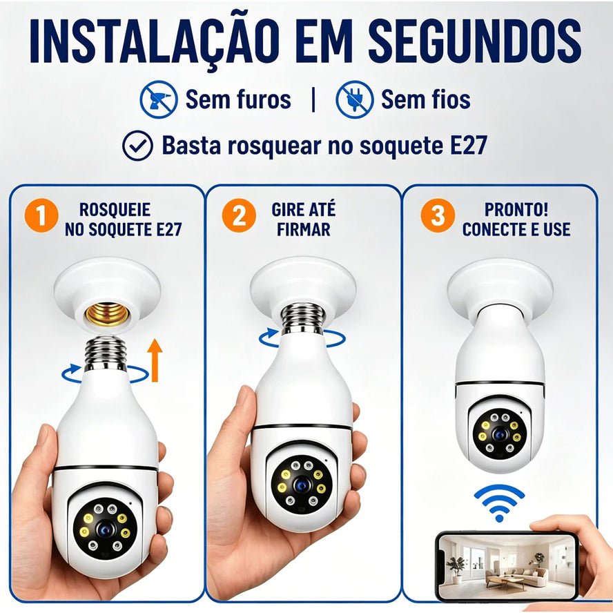 Câmera Lâmpada 360° WiFi — Mais Segurança para Sua Casa - LK House