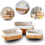 Cestos Organizadores de Bambu com Forro – Kit 3 Peças para Organização e Decoração - LK House