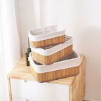 Cestos Organizadores de Bambu com Forro – Kit 3 Peças para Organização e Decoração - LK House