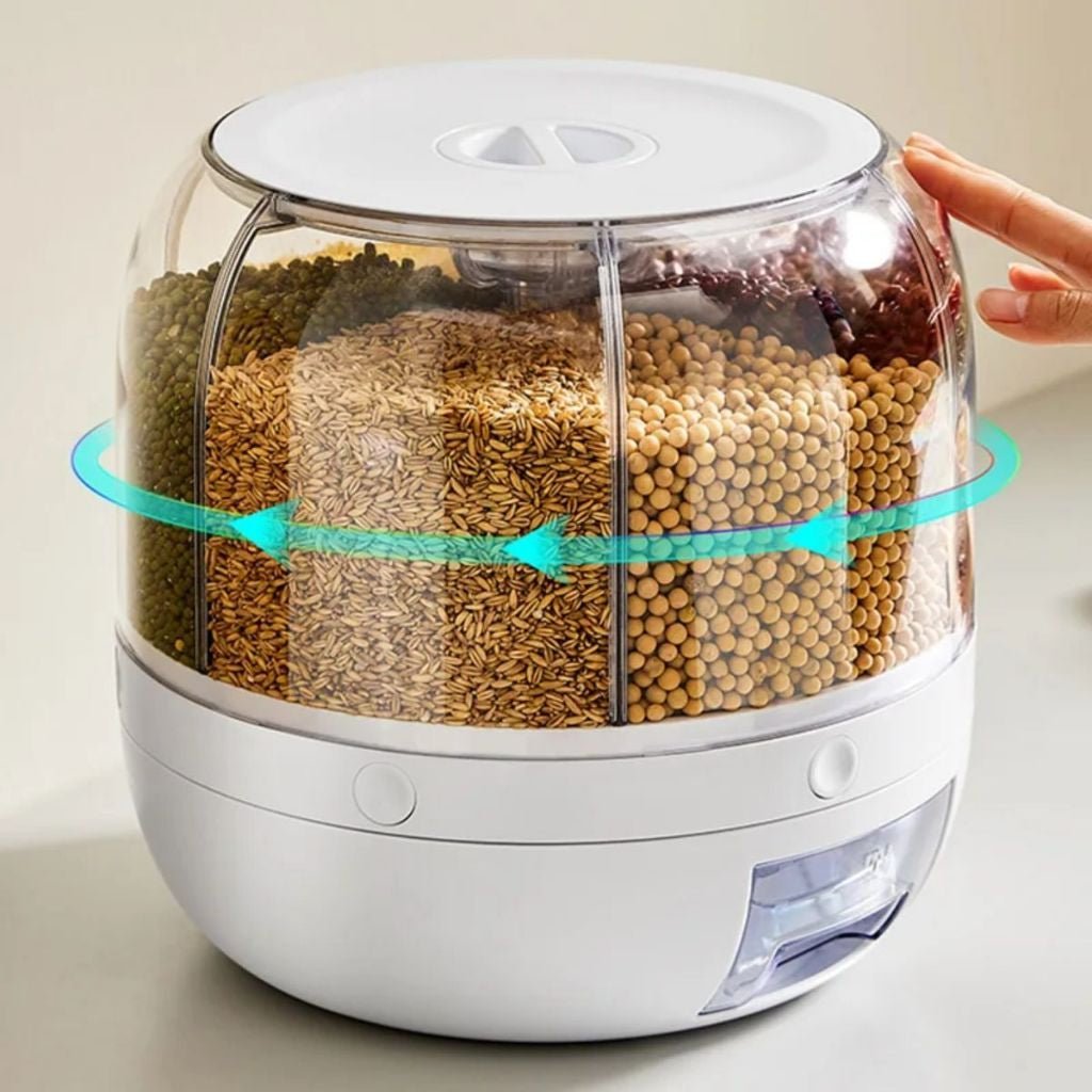 Dispenser Giratório com 6 Compartimentos – Mais Organização e Praticidade para Seus Grãos - LK House