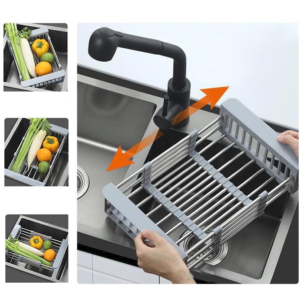 Escorredor de Louça Extensível Preto – Ajustável, Cuba de Inox - LK House