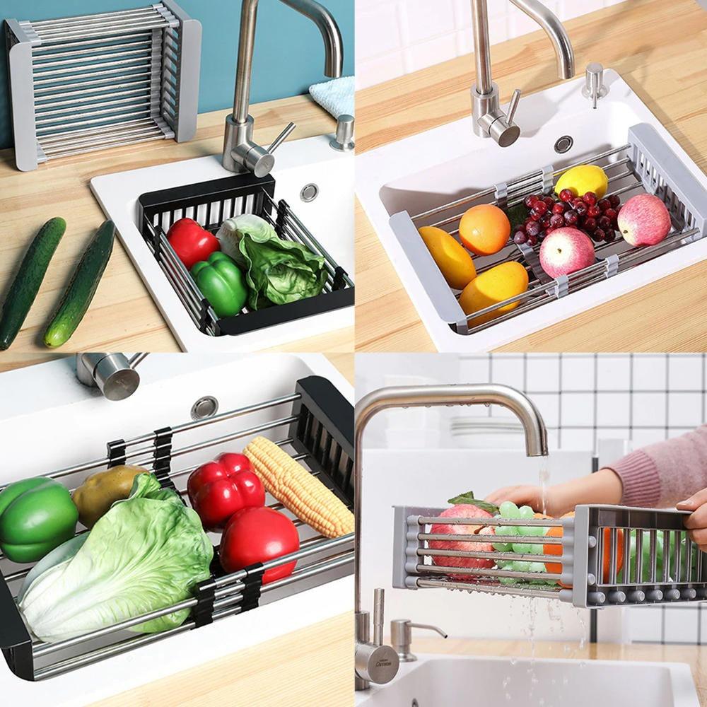 Escorredor de Louça Extensível Preto – Ajustável, Cuba de Inox - LK House