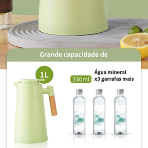 Garrafa Térmica com Termômetro LED 1L – Design Moderno e Cabo de Madeira - LK House