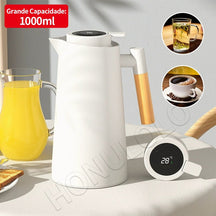 Garrafa Térmica com Termômetro LED 1L – Design Moderno e Cabo de Madeira - LK House