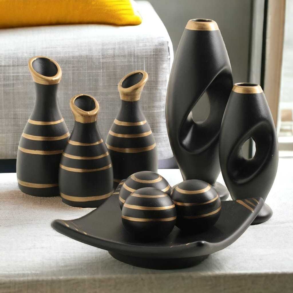 Jogo de Cerâmica Decorativo - Sofisticação e Elegância para sua Casa (9 Peças) - LK House
