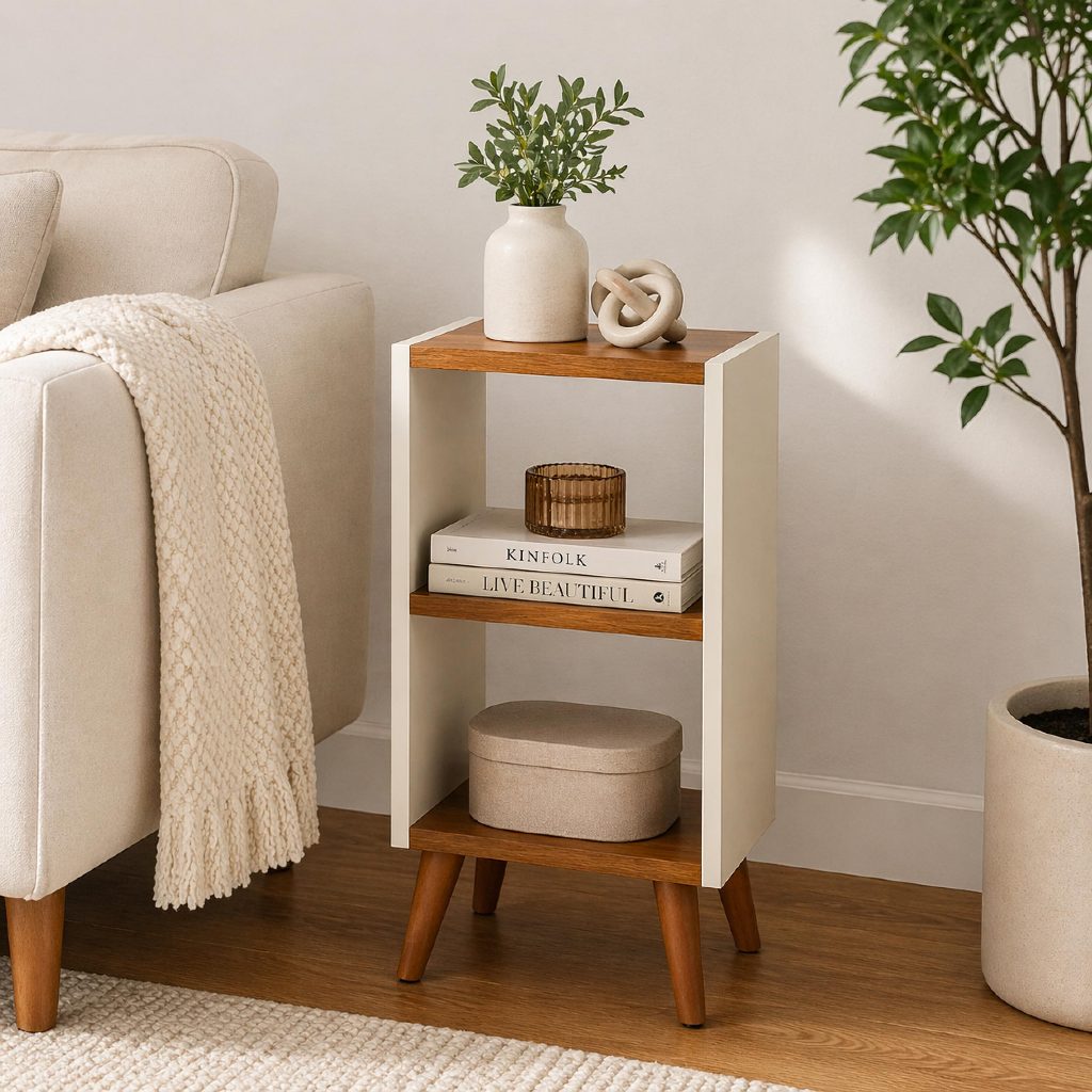 Mesa de Cabeceira Retrô com 2 Nichos — Mais Ordem no Quarto - LK House